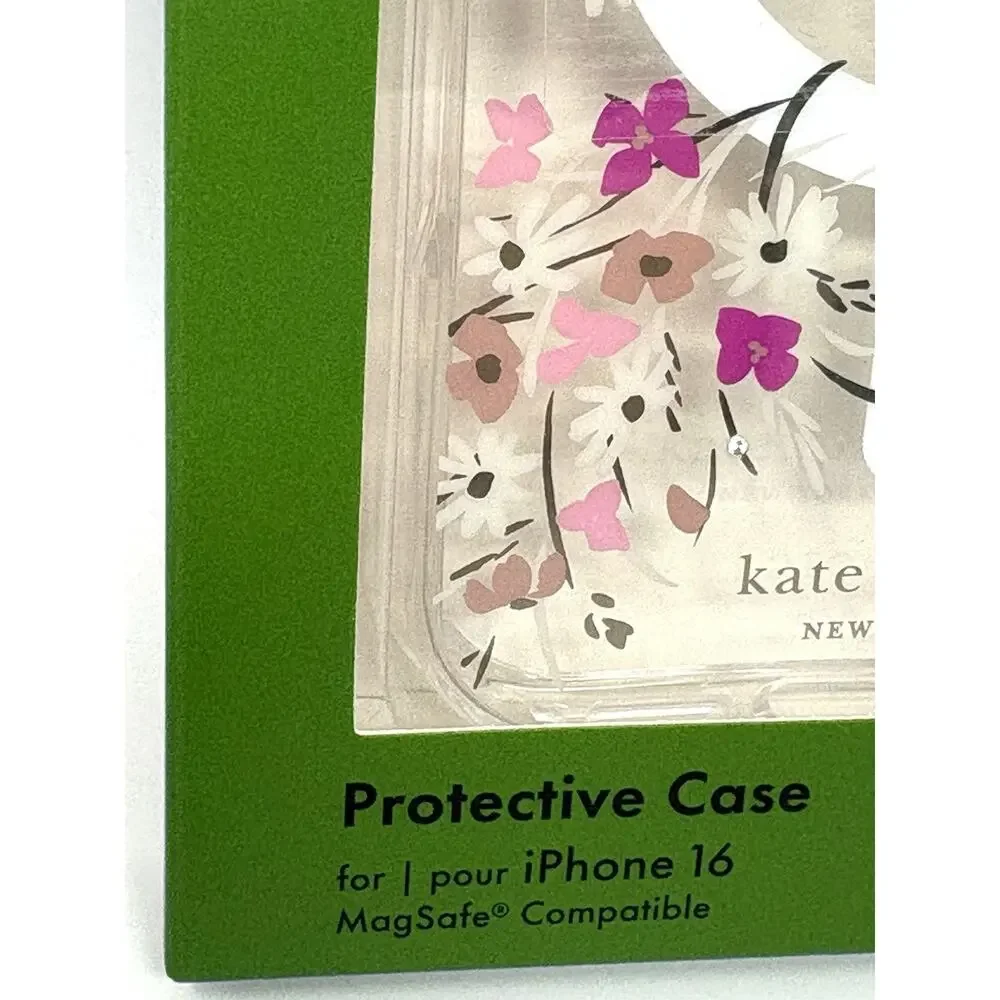 KATE SPADE iPhone 16 Floral Protective Case Cover MagSafe Pink Rhinestones NIB